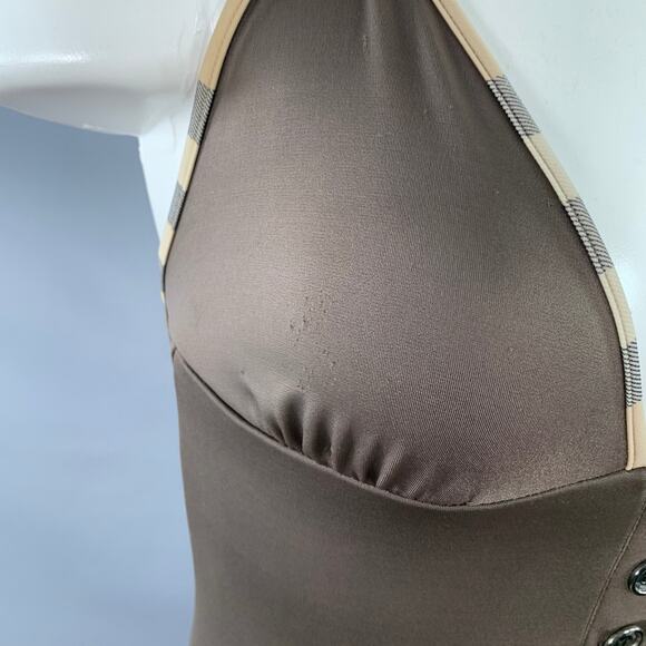 BURBERRY BRIT Size S Brown Beige Polyamide Blend Contrast Trim Swimsuit - Picture 4 of 8